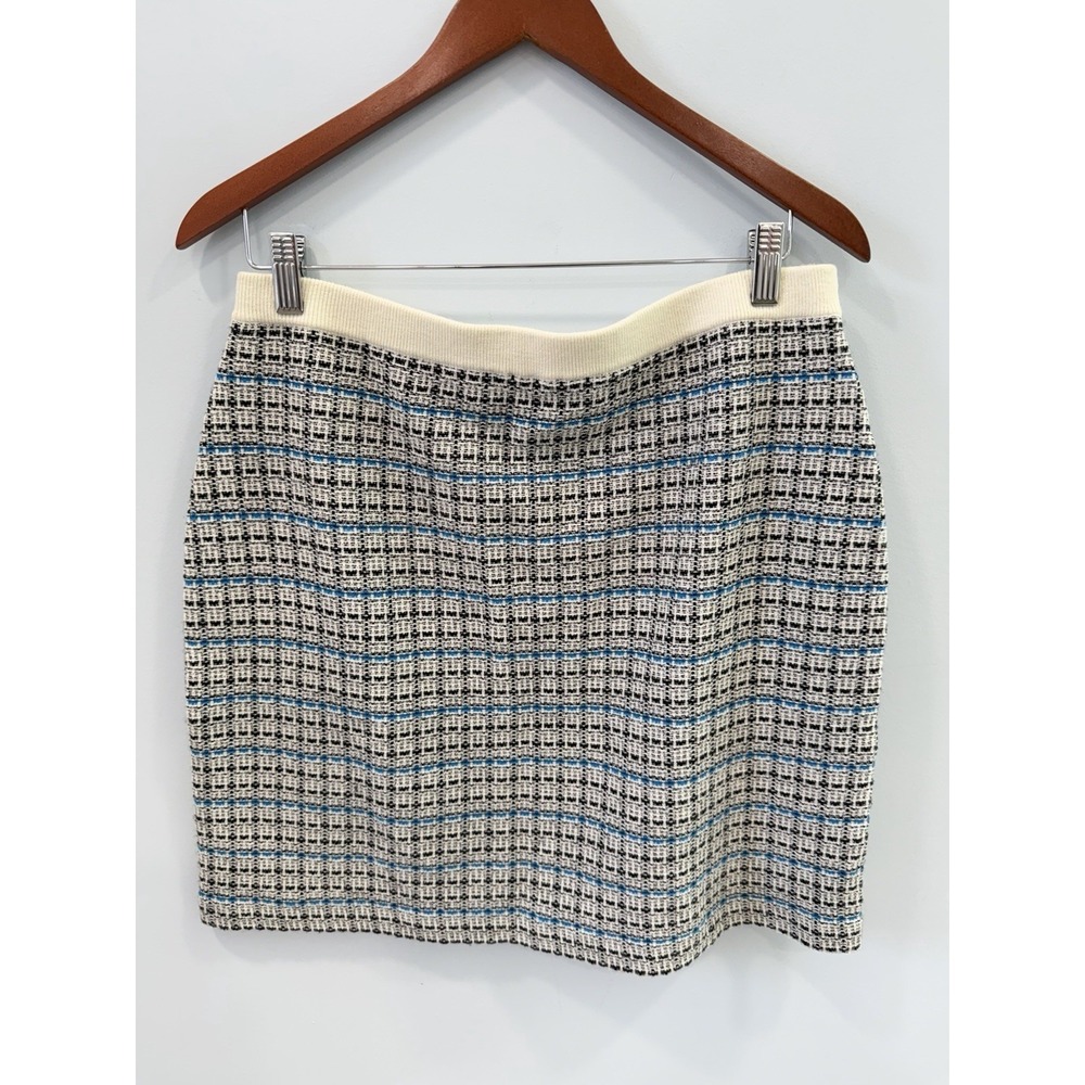 Talbots Textured Tweed Mini Skirt Blue Stripe Knit Career Size 12 Preppy - Picture 3 of 7